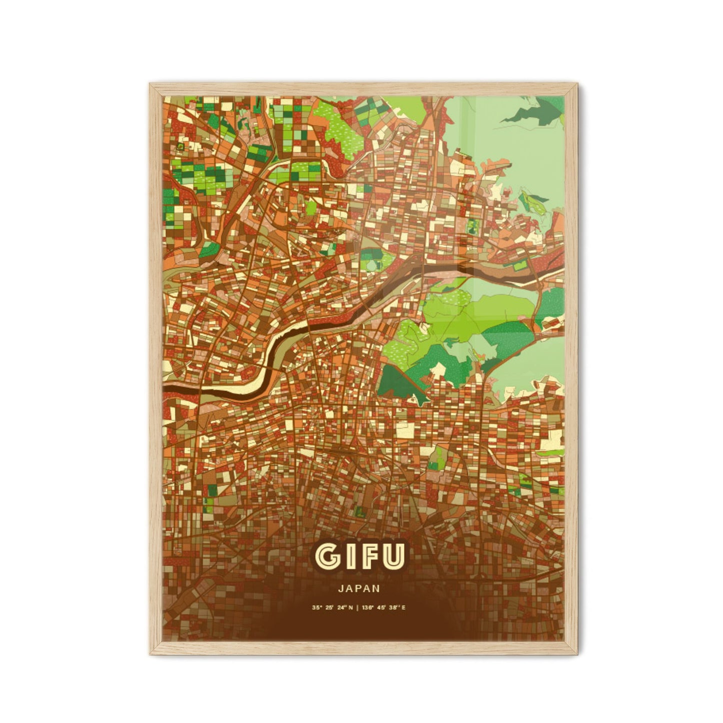 Colorful GIFU JAPAN Fine Art Map Farmhouse