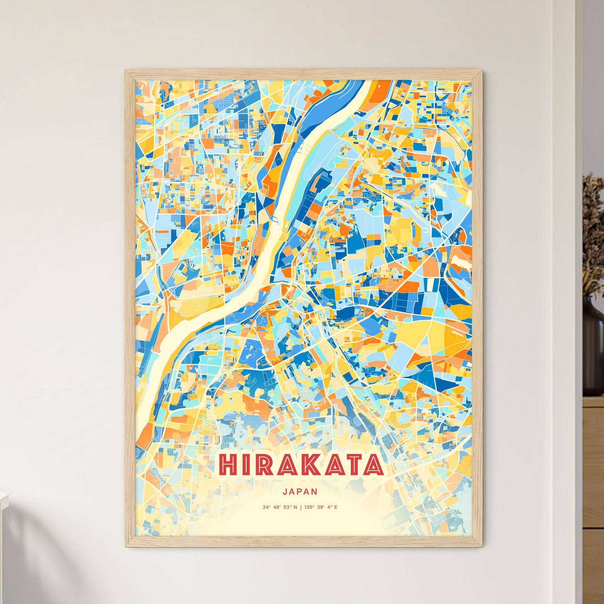 Colorful HIRAKATA JAPAN Fine Art Map Blue Orange