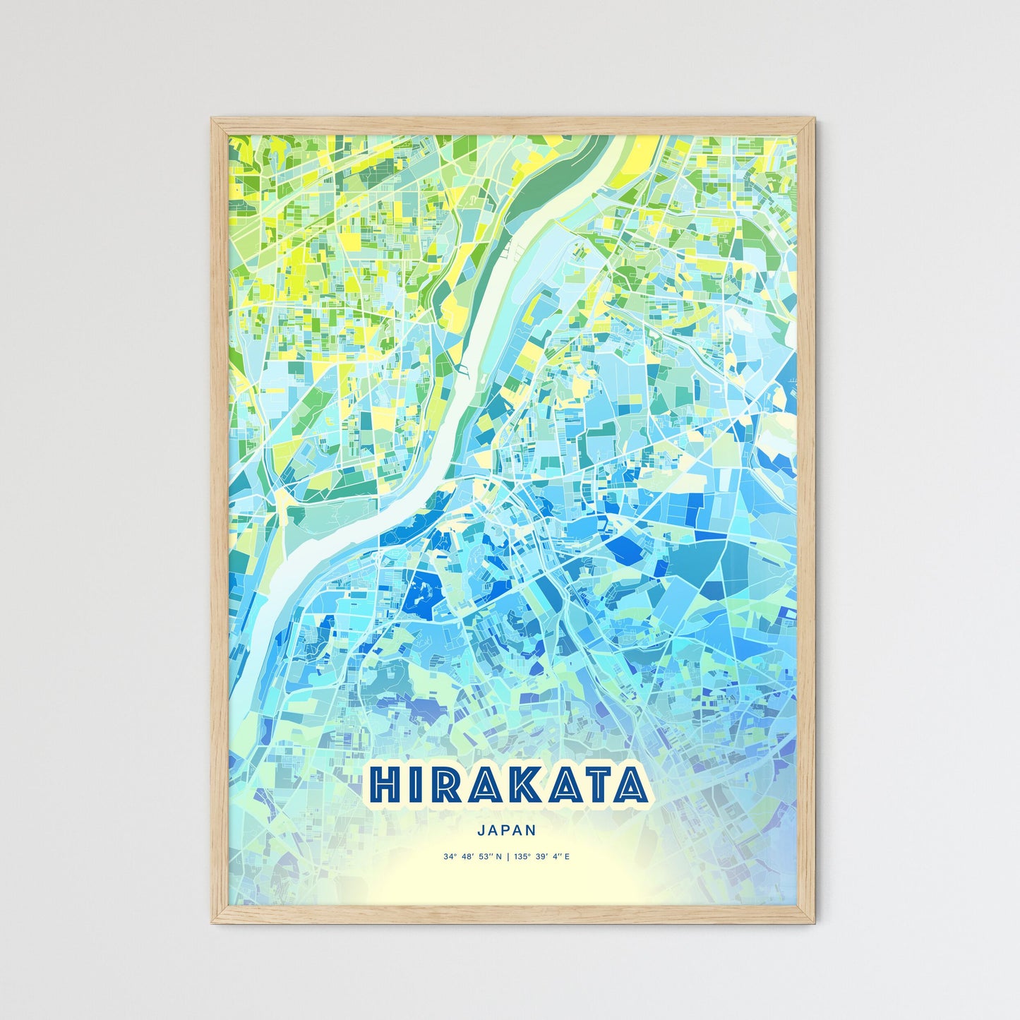 Colorful HIRAKATA JAPAN Fine Art Map Cool Blue