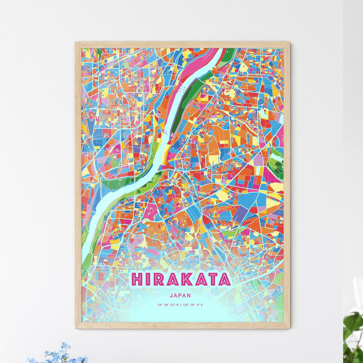 Colorful HIRAKATA JAPAN Fine Art Map Crazy Colors