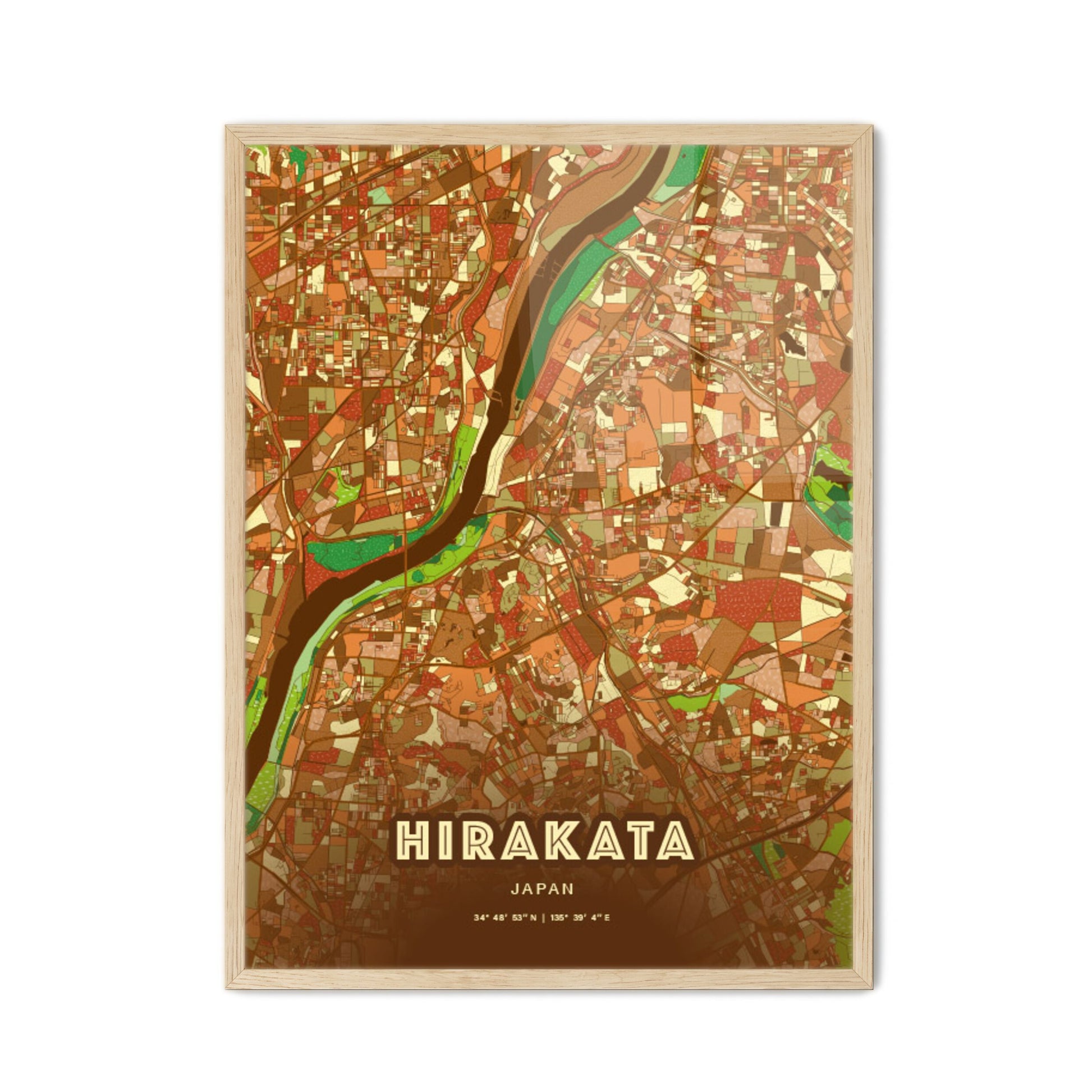 Colorful HIRAKATA JAPAN Fine Art Map Farmhouse