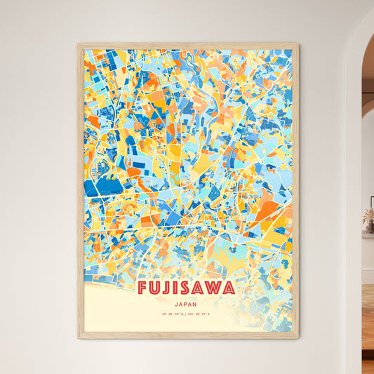 Colorful FUJISAWA JAPAN Fine Art Map Blue Orange