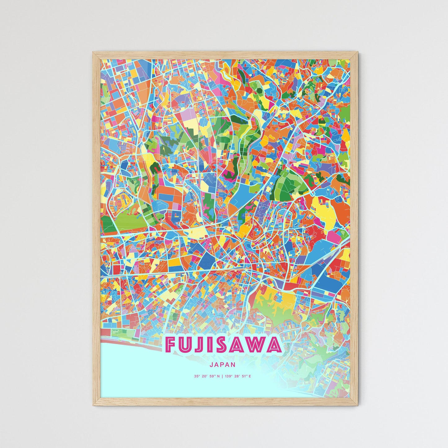 Colorful FUJISAWA JAPAN Fine Art Map Crazy Colors