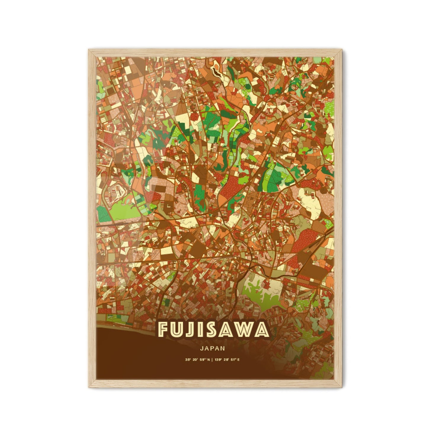 Colorful FUJISAWA JAPAN Fine Art Map Farmhouse