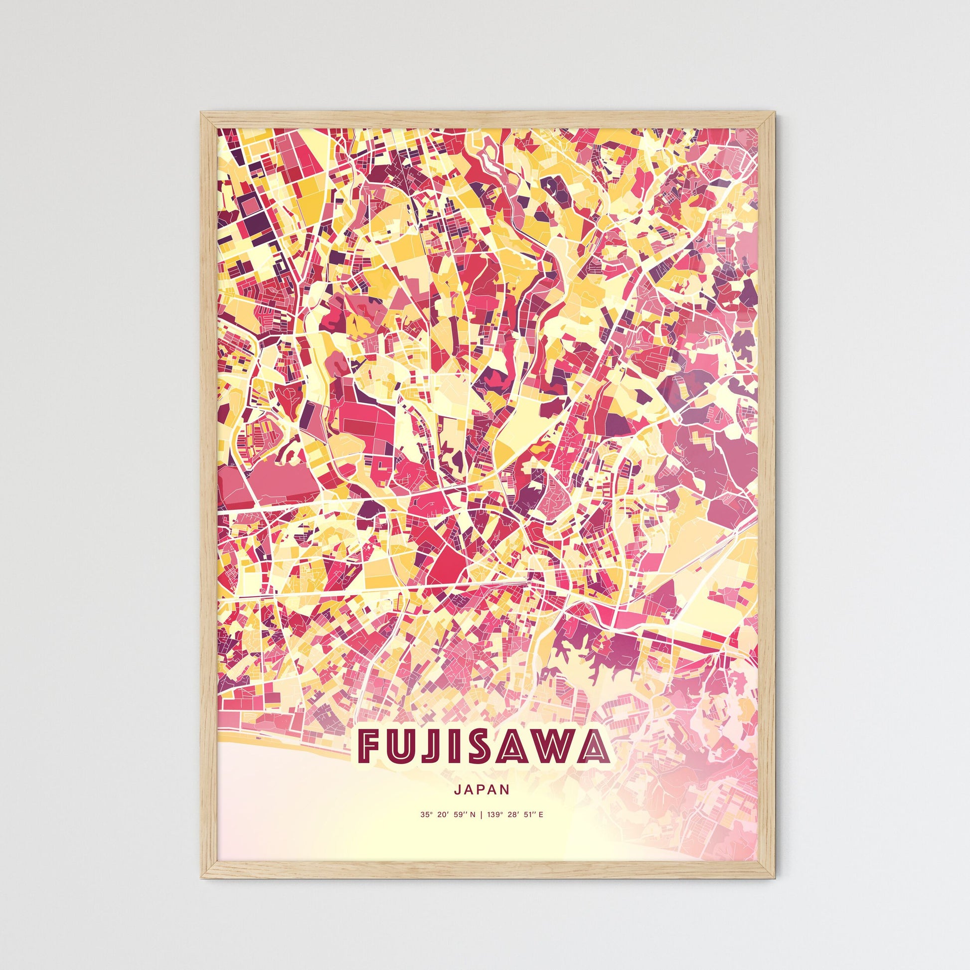 Colorful FUJISAWA JAPAN Fine Art Map Hot Red