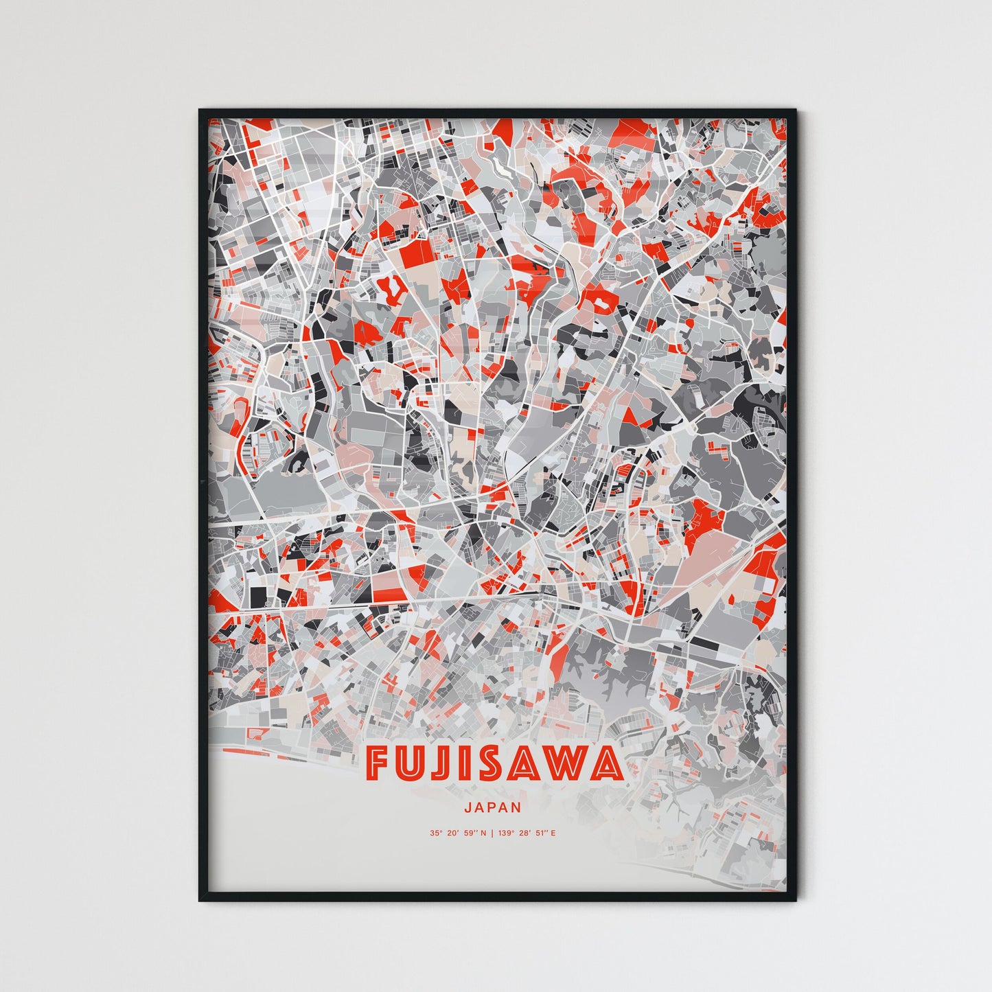 Colorful FUJISAWA JAPAN Fine Art Map Modern