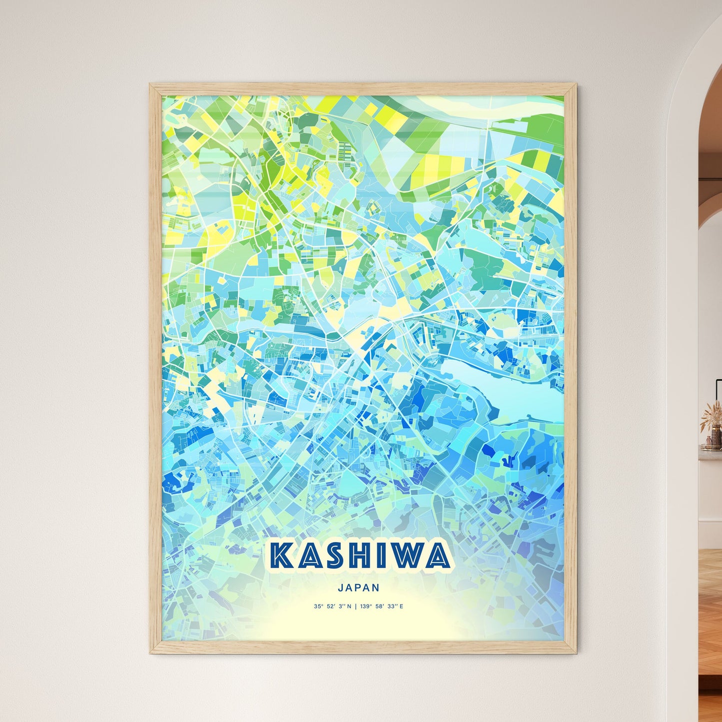 Colorful KASHIWA JAPAN Fine Art Map Cool Blue