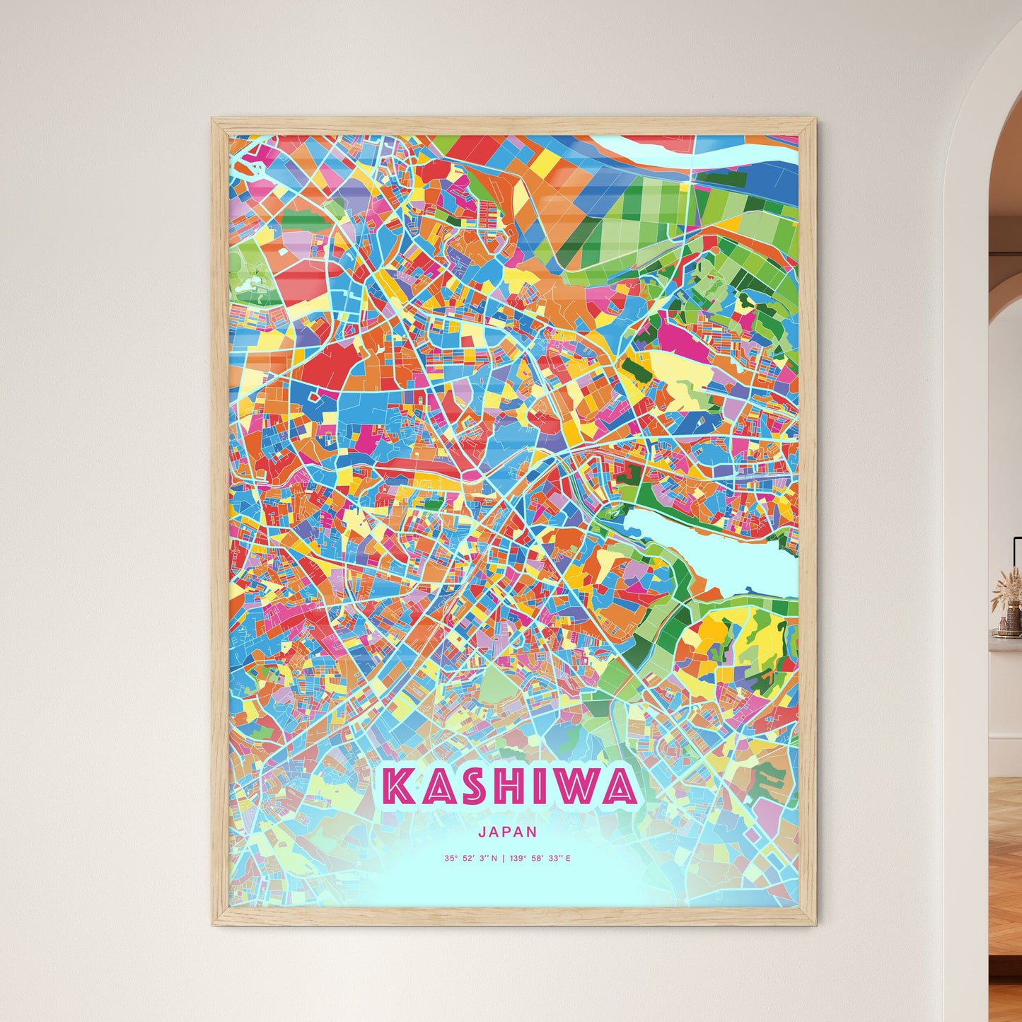 Colorful KASHIWA JAPAN Fine Art Map Crazy Colors