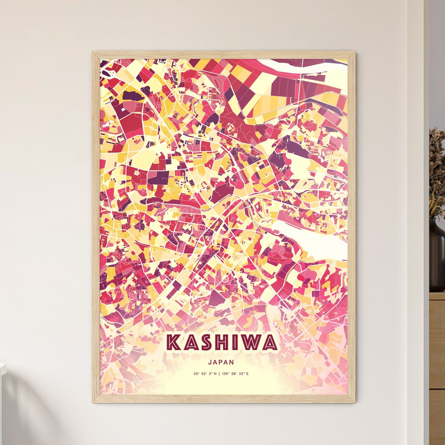 Colorful KASHIWA JAPAN Fine Art Map Hot Red