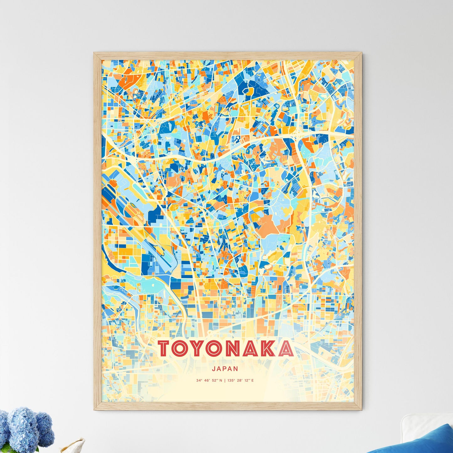 Colorful TOYONAKA JAPAN Fine Art Map Blue Orange