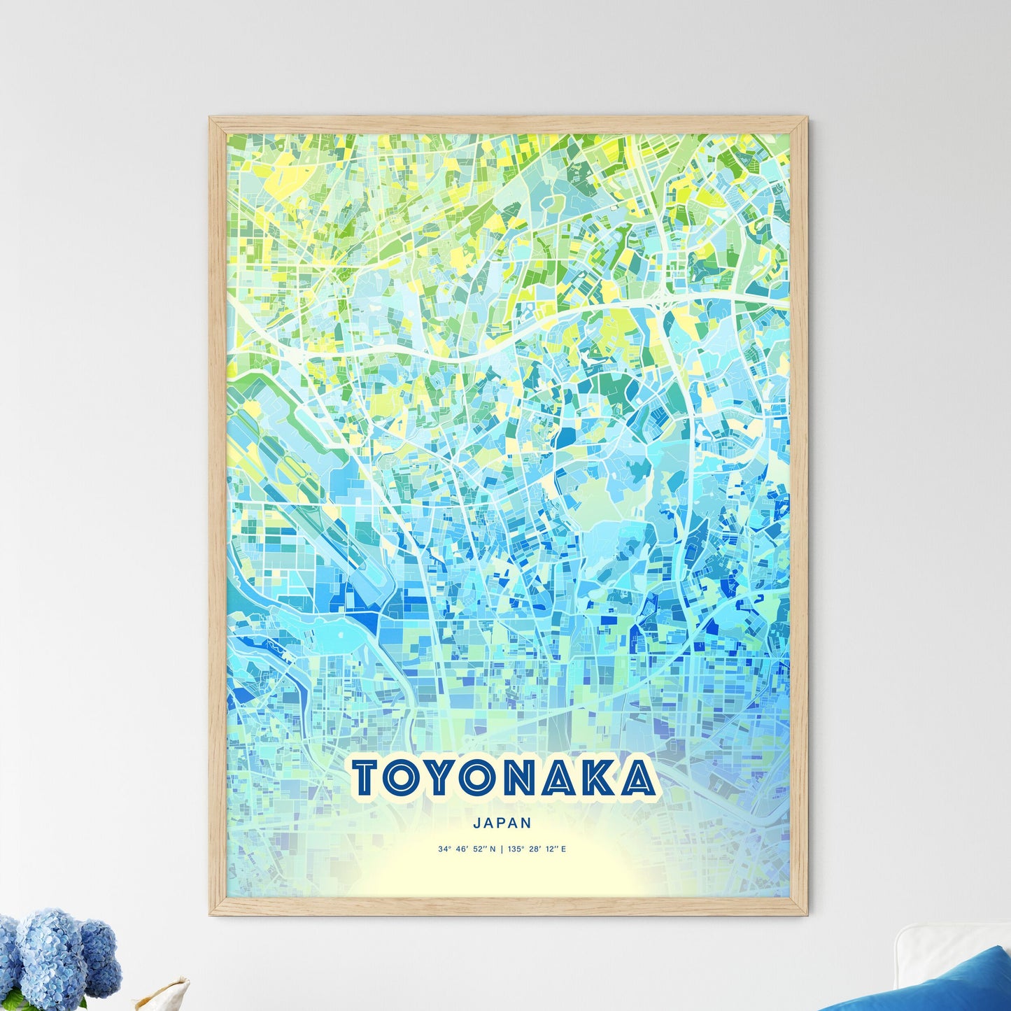 Colorful TOYONAKA JAPAN Fine Art Map Cool Blue