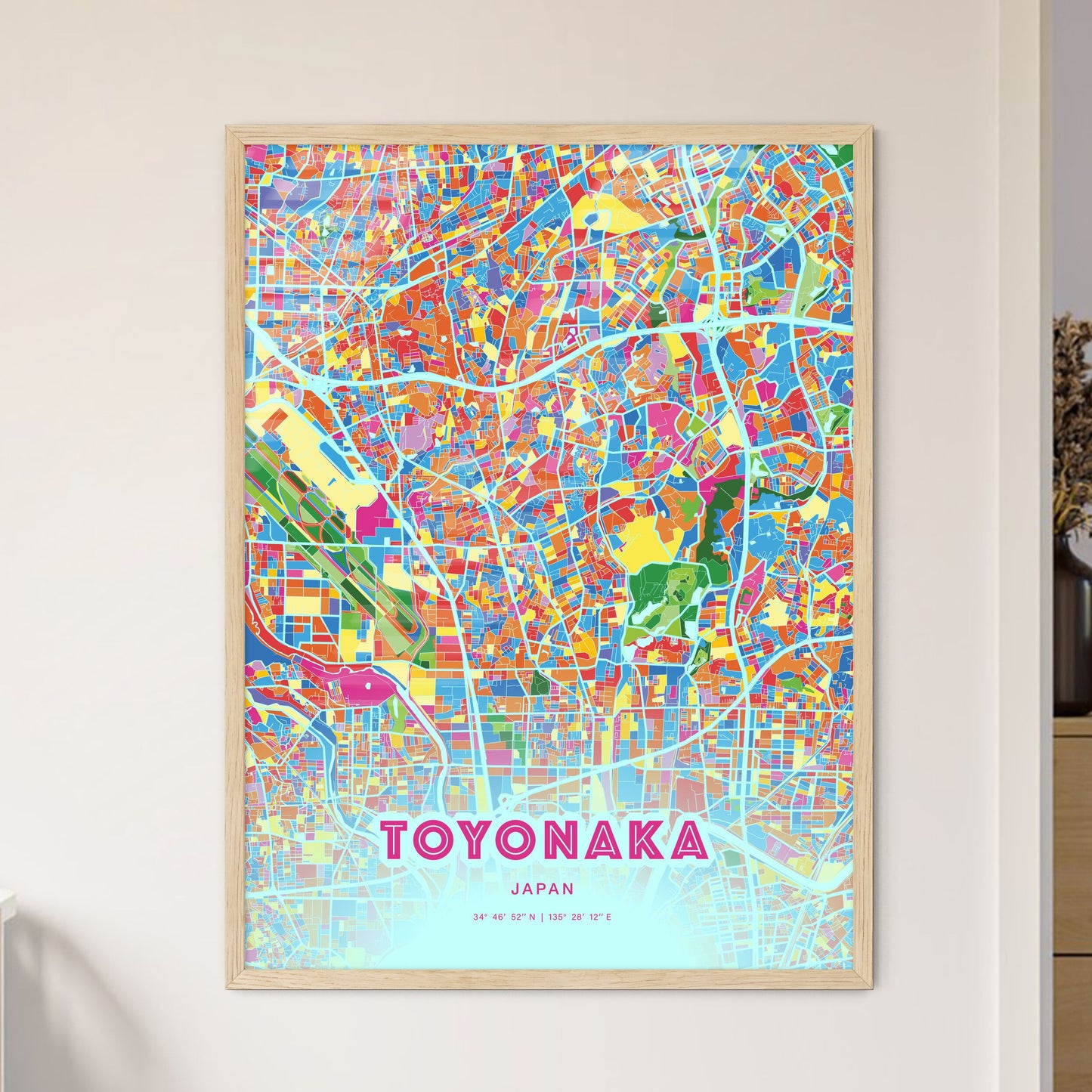 Colorful TOYONAKA JAPAN Fine Art Map Crazy Colors