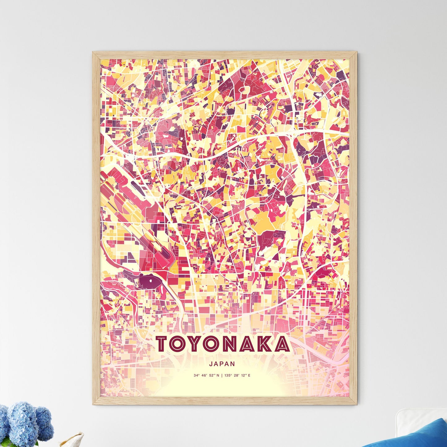 Colorful TOYONAKA JAPAN Fine Art Map Hot Red