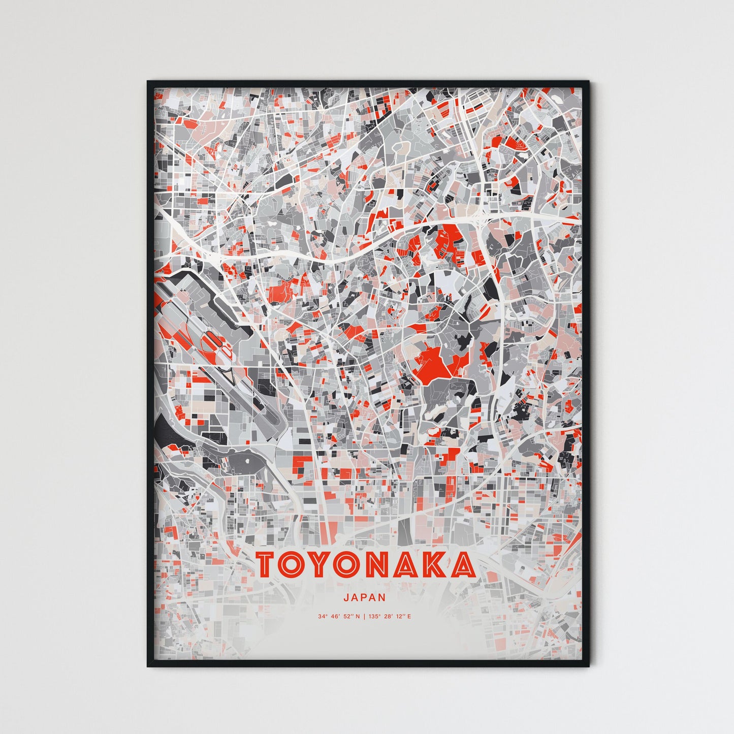 Colorful TOYONAKA JAPAN Fine Art Map Modern