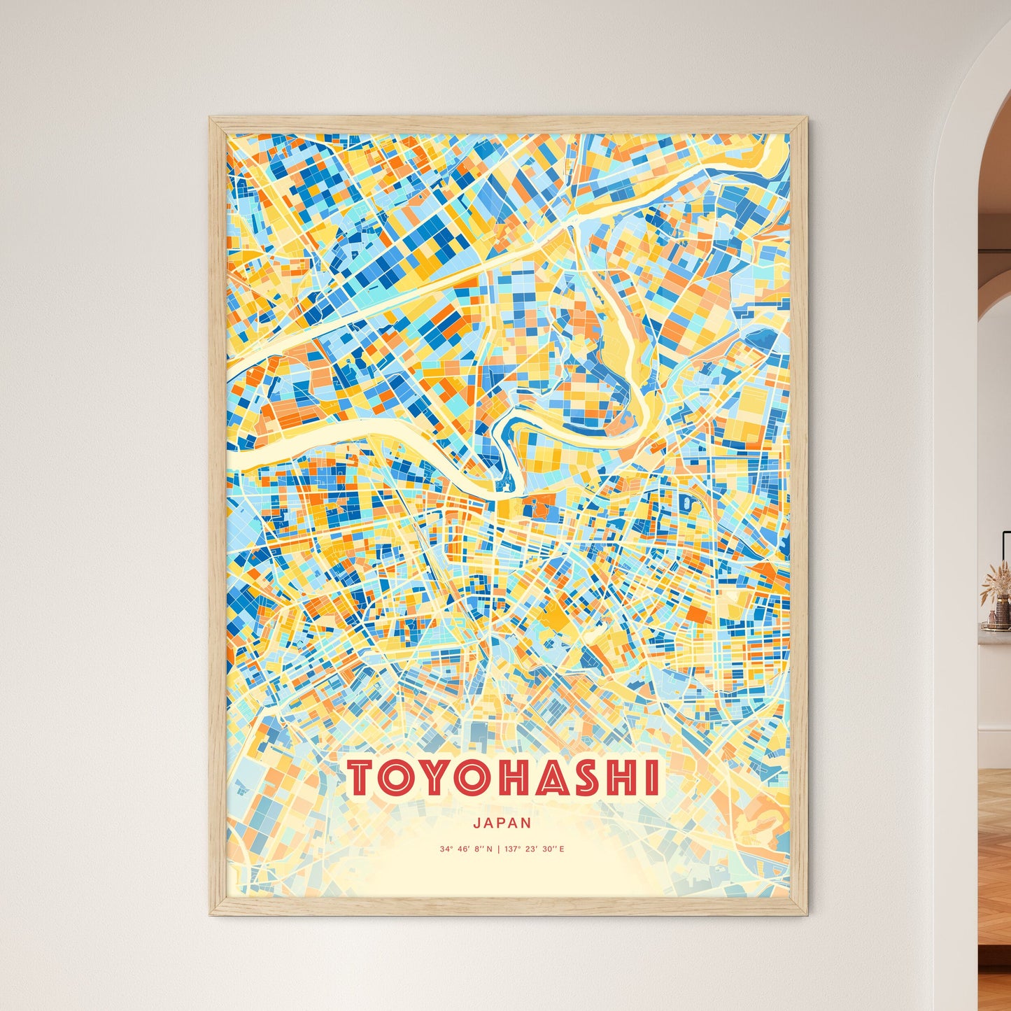 Colorful TOYOHASHI JAPAN Fine Art Map Blue Orange