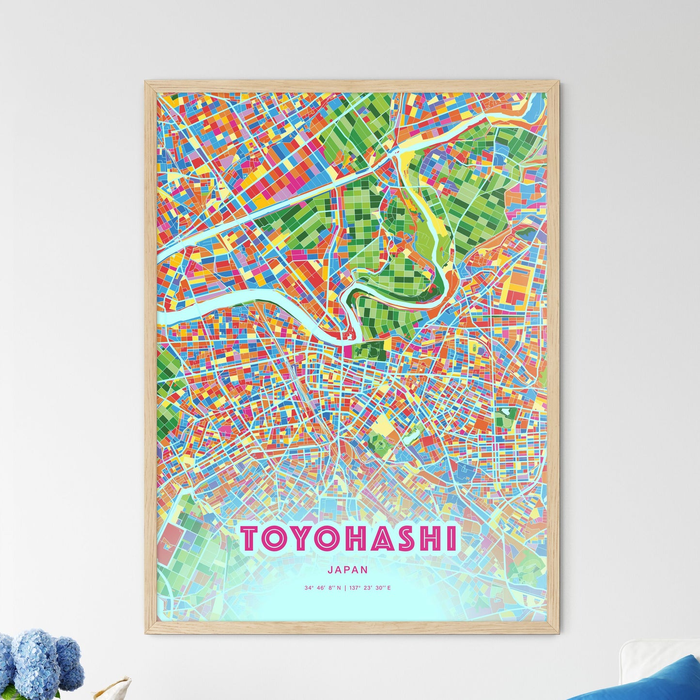 Colorful TOYOHASHI JAPAN Fine Art Map Crazy Colors