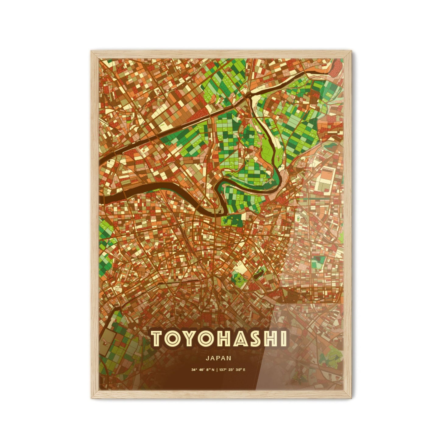 Colorful TOYOHASHI JAPAN Fine Art Map Farmhouse