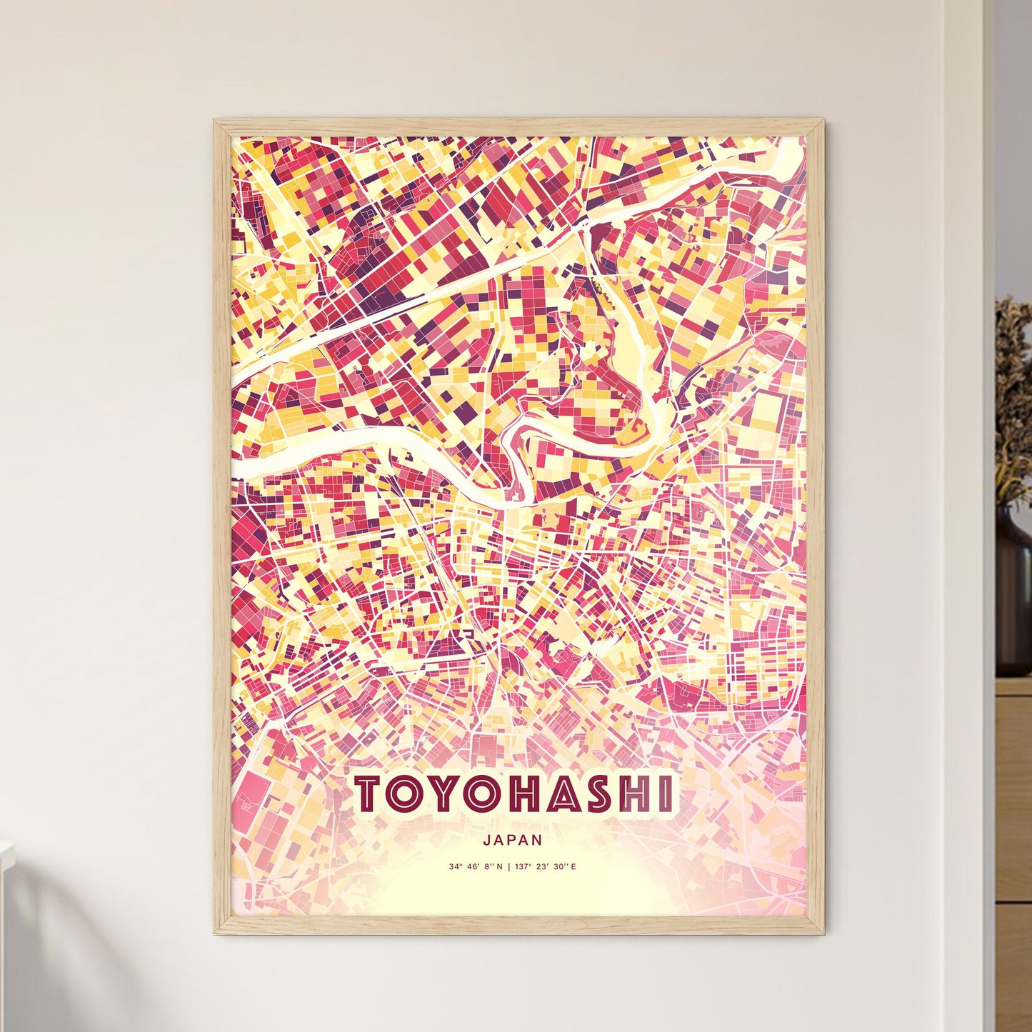 Colorful TOYOHASHI JAPAN Fine Art Map Hot Red