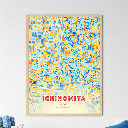 Colorful ICHINOMIYA JAPAN Fine Art Map Blue Orange