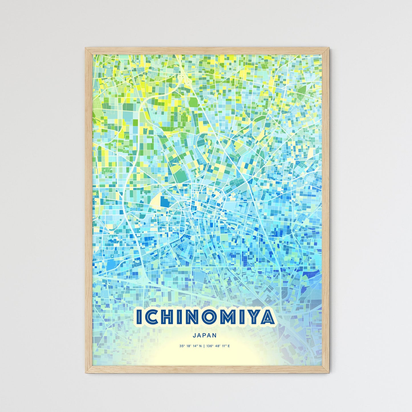 Colorful ICHINOMIYA JAPAN Fine Art Map Cool Blue