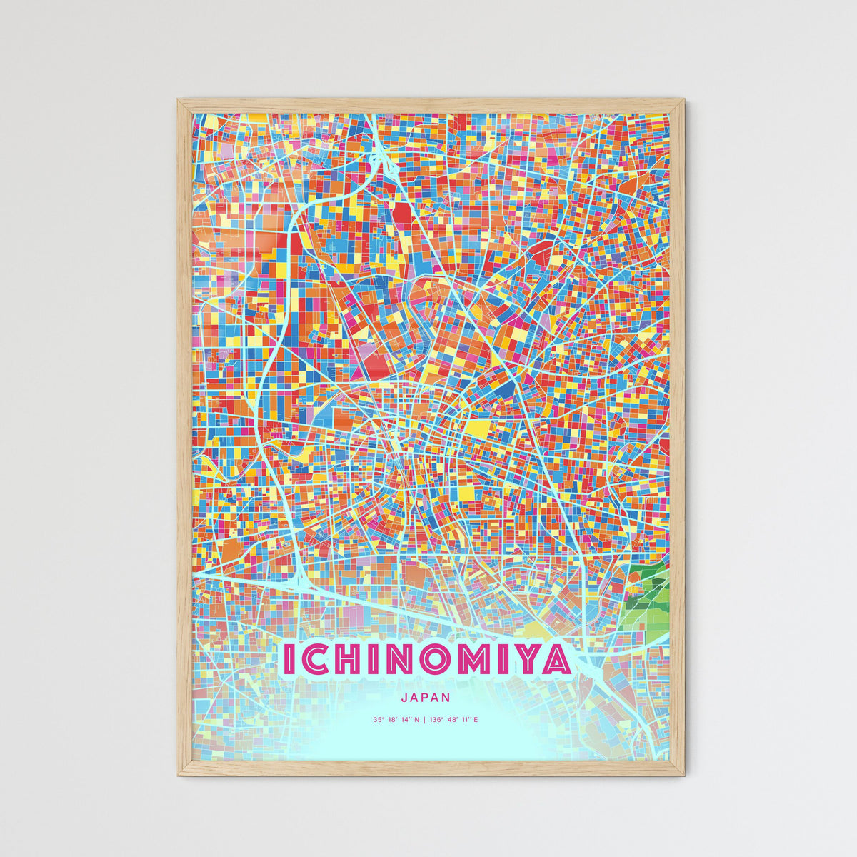 Colorful ICHINOMIYA JAPAN Fine Art Map Crazy Colors