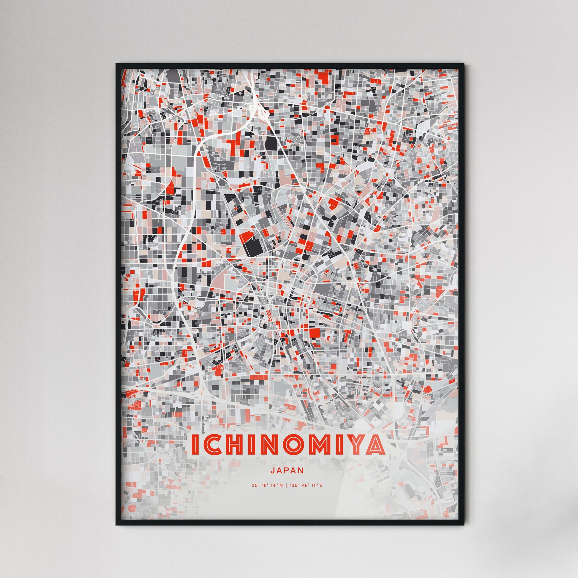 Colorful ICHINOMIYA JAPAN Fine Art Map Modern