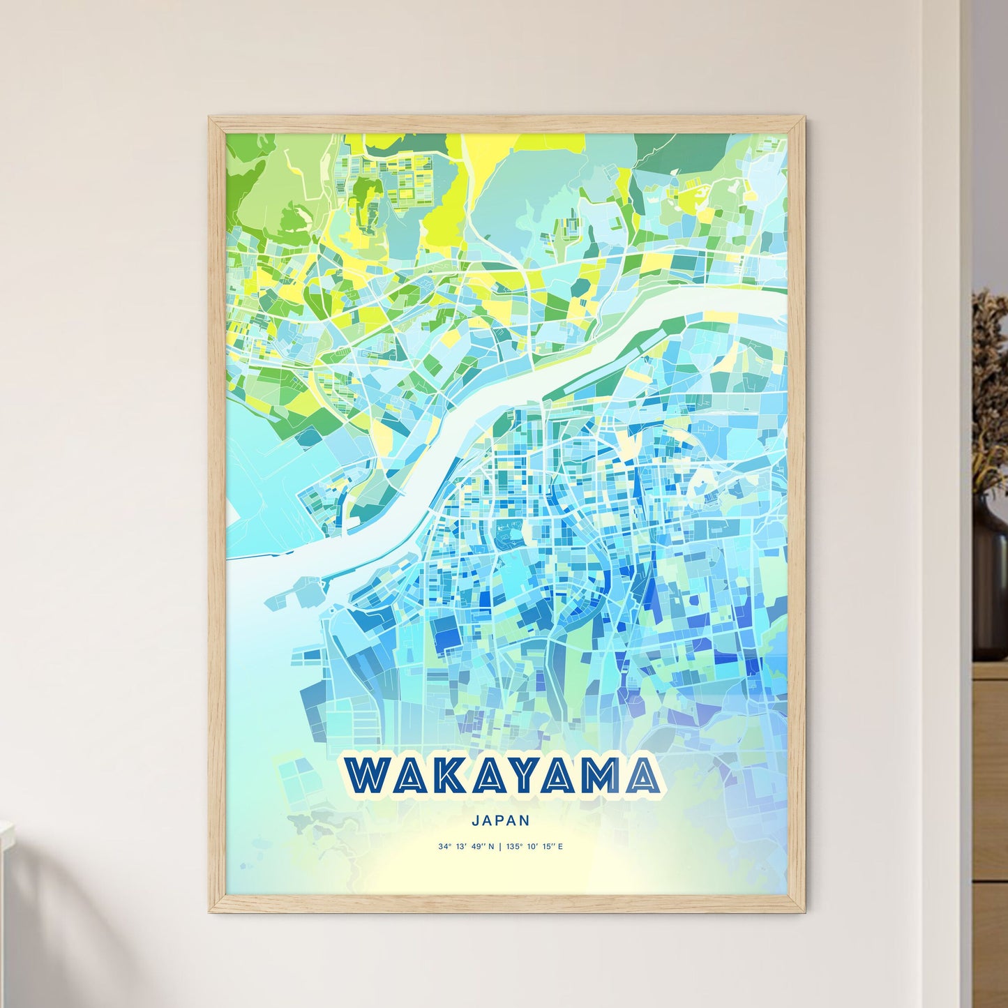 Colorful WAKAYAMA JAPAN Fine Art Map Cool Blue