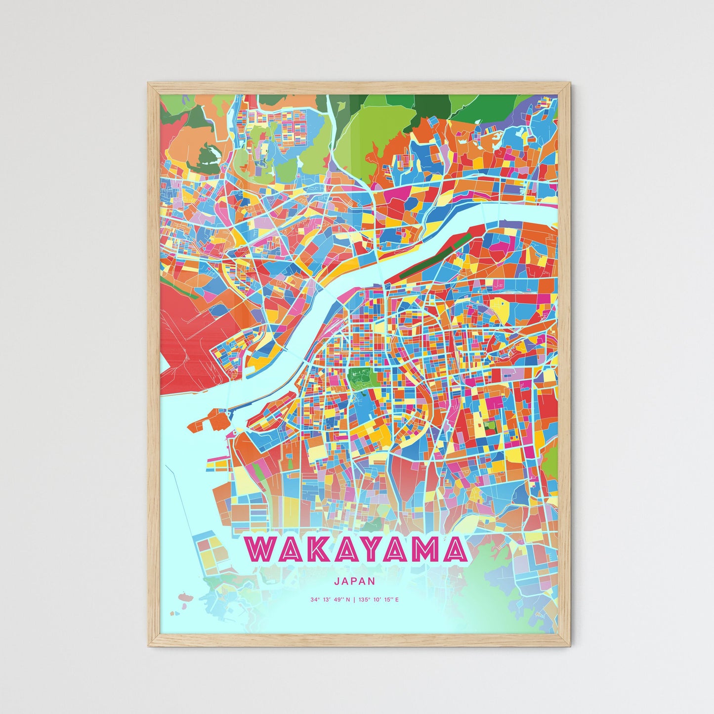 Colorful WAKAYAMA JAPAN Fine Art Map Crazy Colors