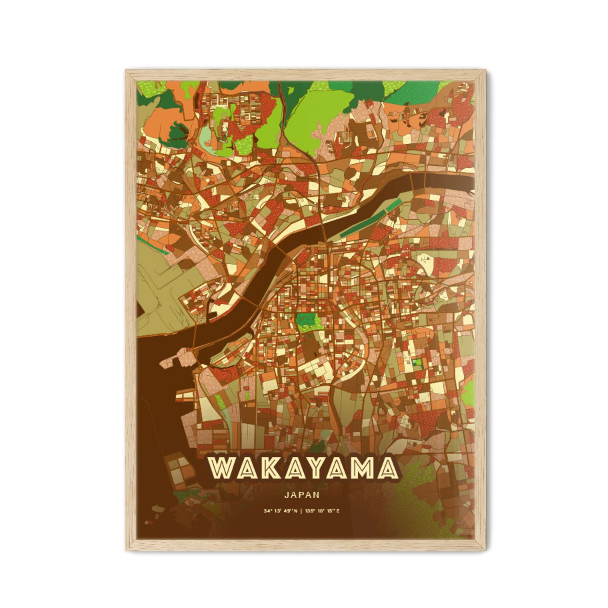 Colorful WAKAYAMA JAPAN Fine Art Map Farmhouse