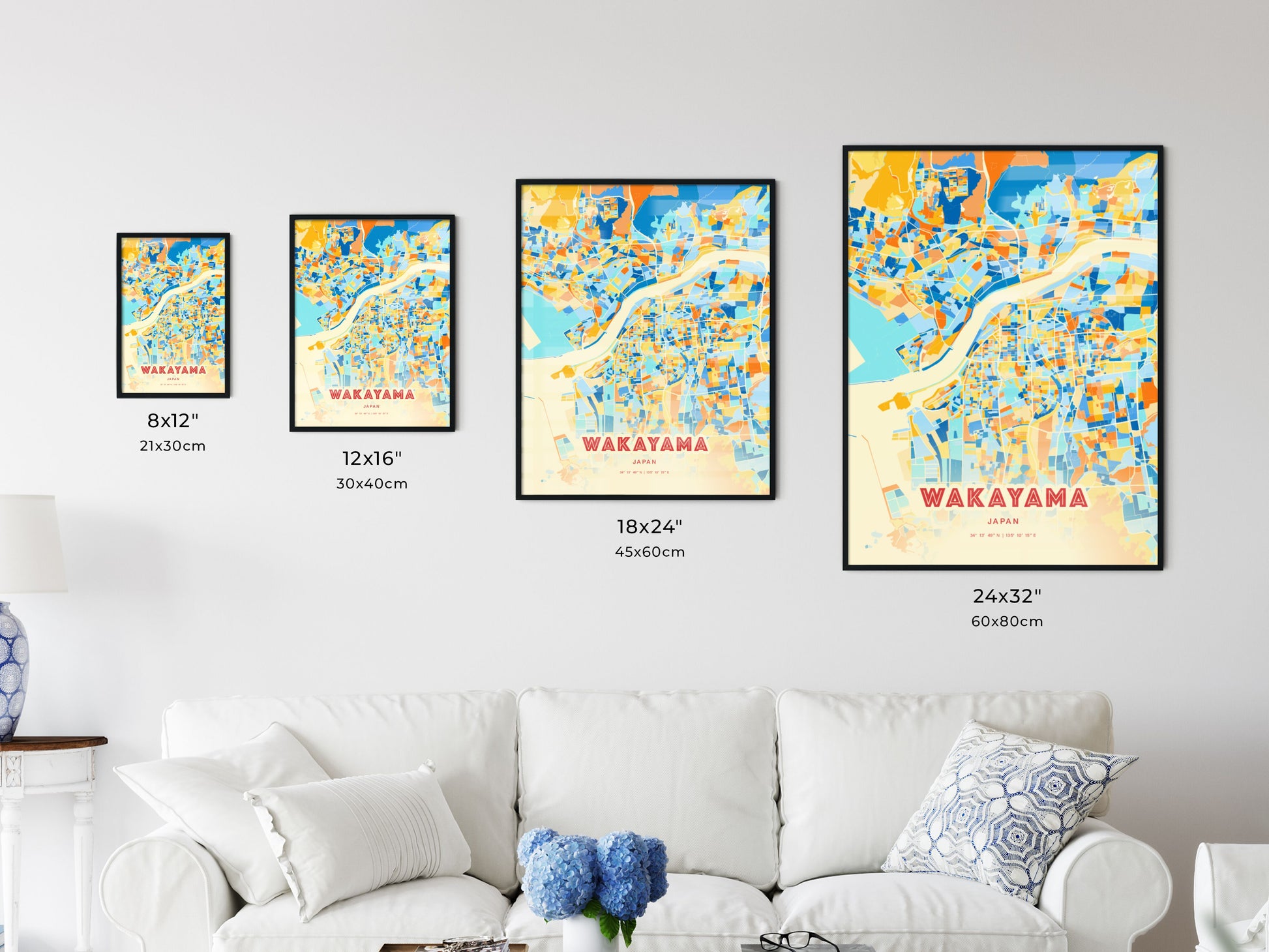 Colorful WAKAYAMA JAPAN Fine Art Map Blue Orange