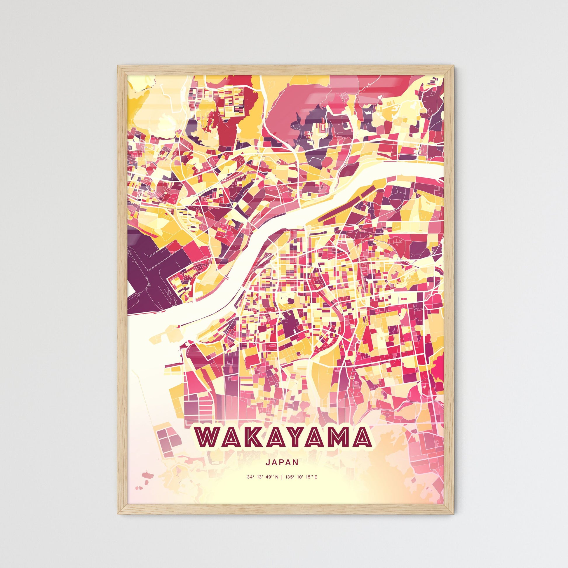 Colorful WAKAYAMA JAPAN Fine Art Map Hot Red