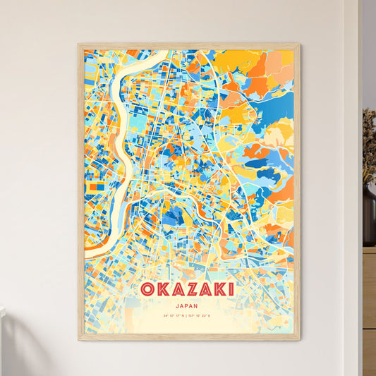 Colorful OKAZAKI JAPAN Fine Art Map Blue Orange