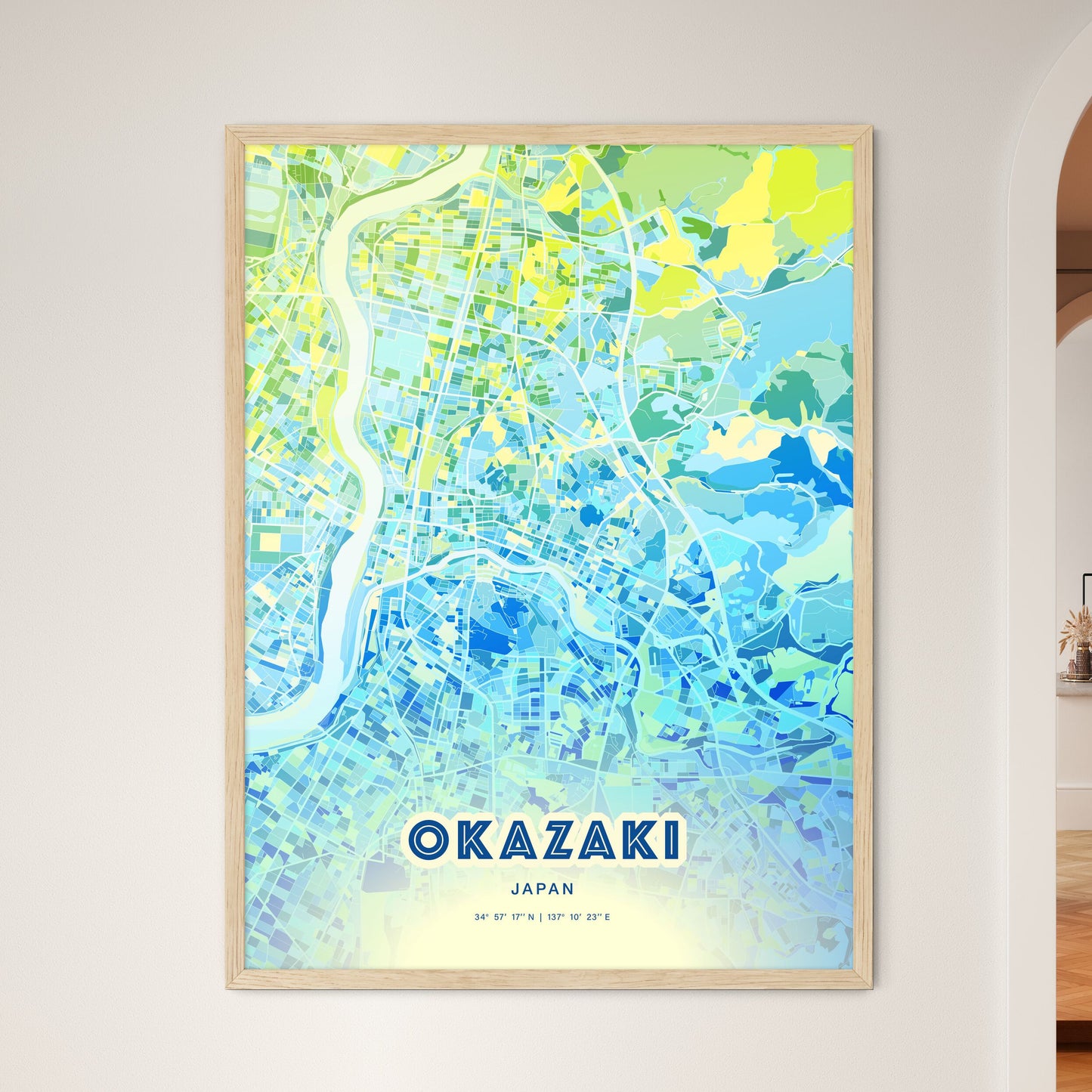 Colorful OKAZAKI JAPAN Fine Art Map Cool Blue