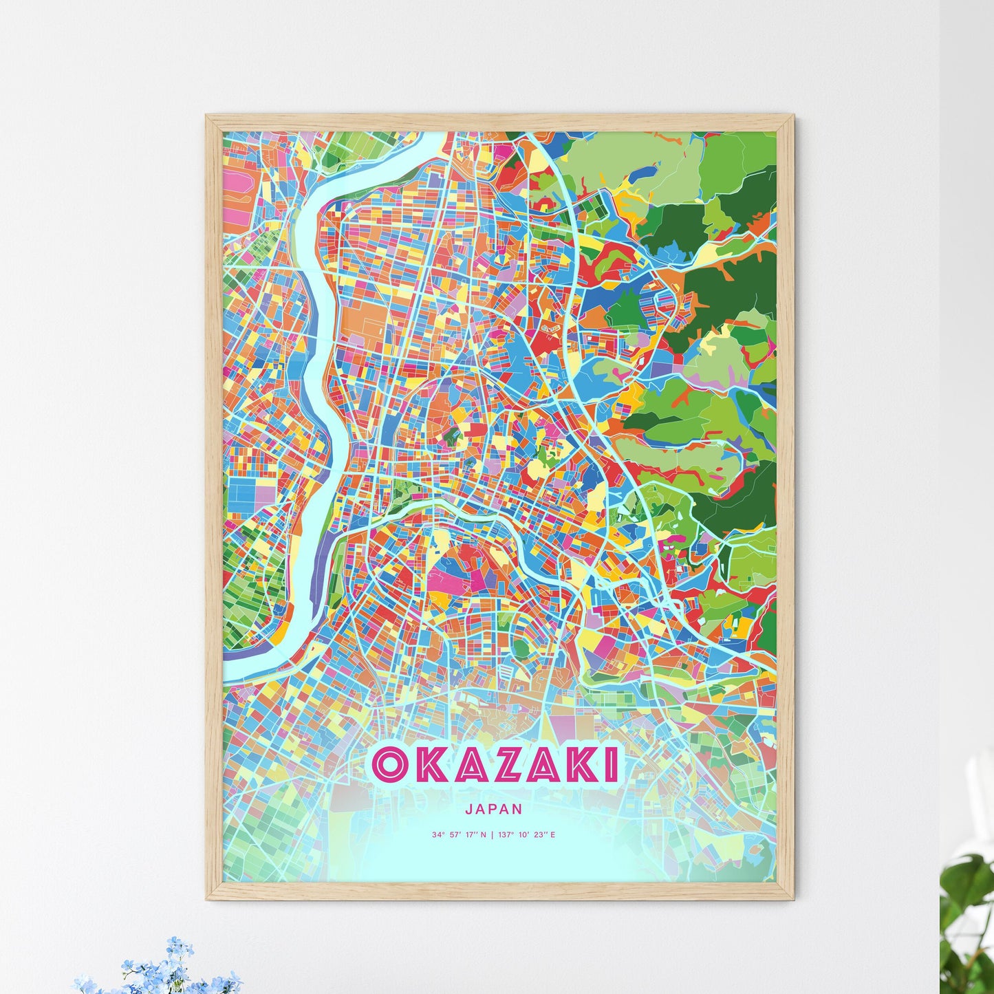Colorful OKAZAKI JAPAN Fine Art Map Crazy Colors