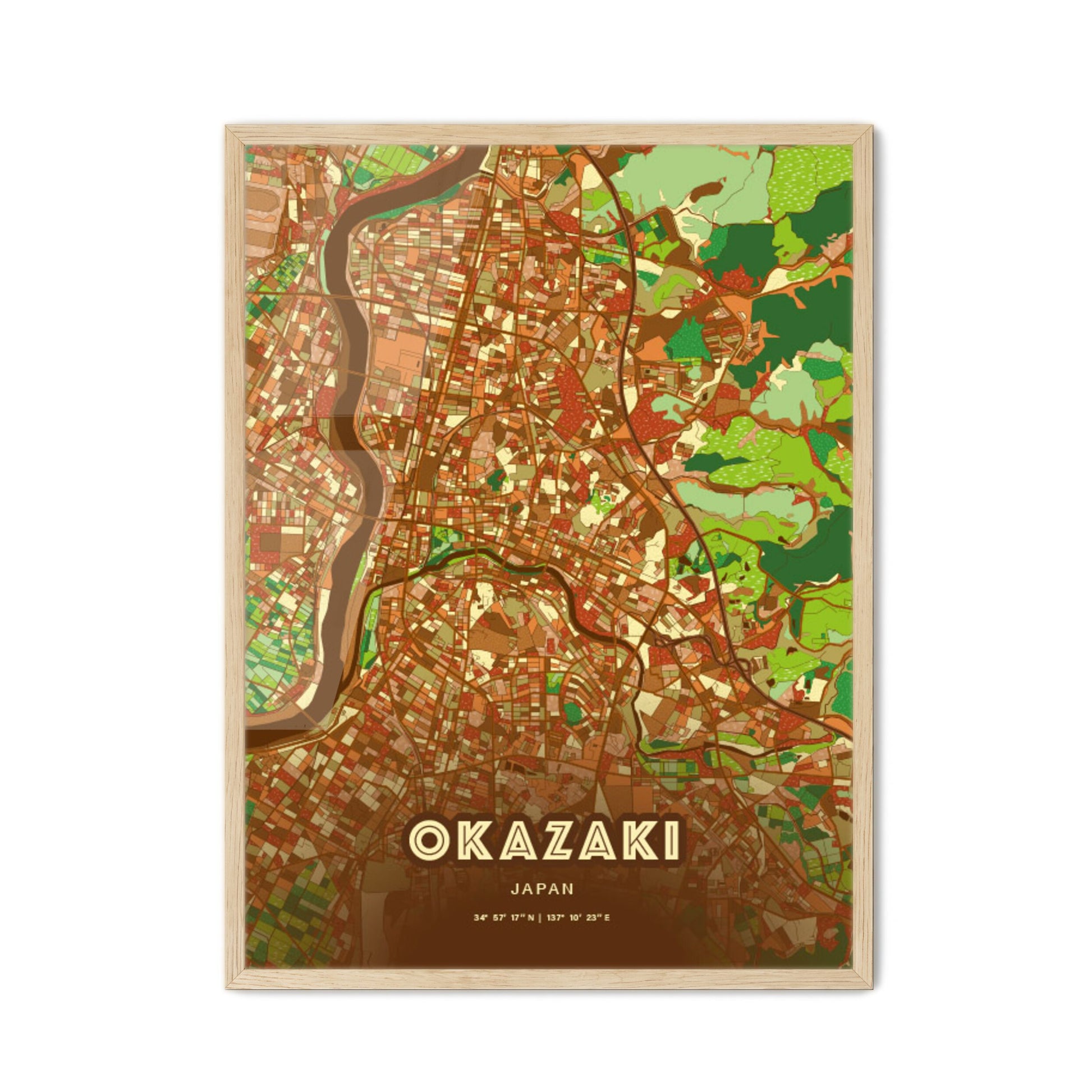 Colorful OKAZAKI JAPAN Fine Art Map Farmhouse