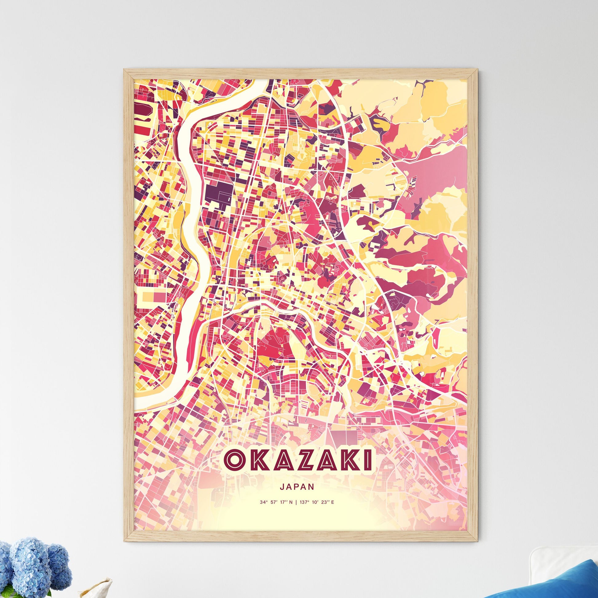 Colorful OKAZAKI JAPAN Fine Art Map Hot Red