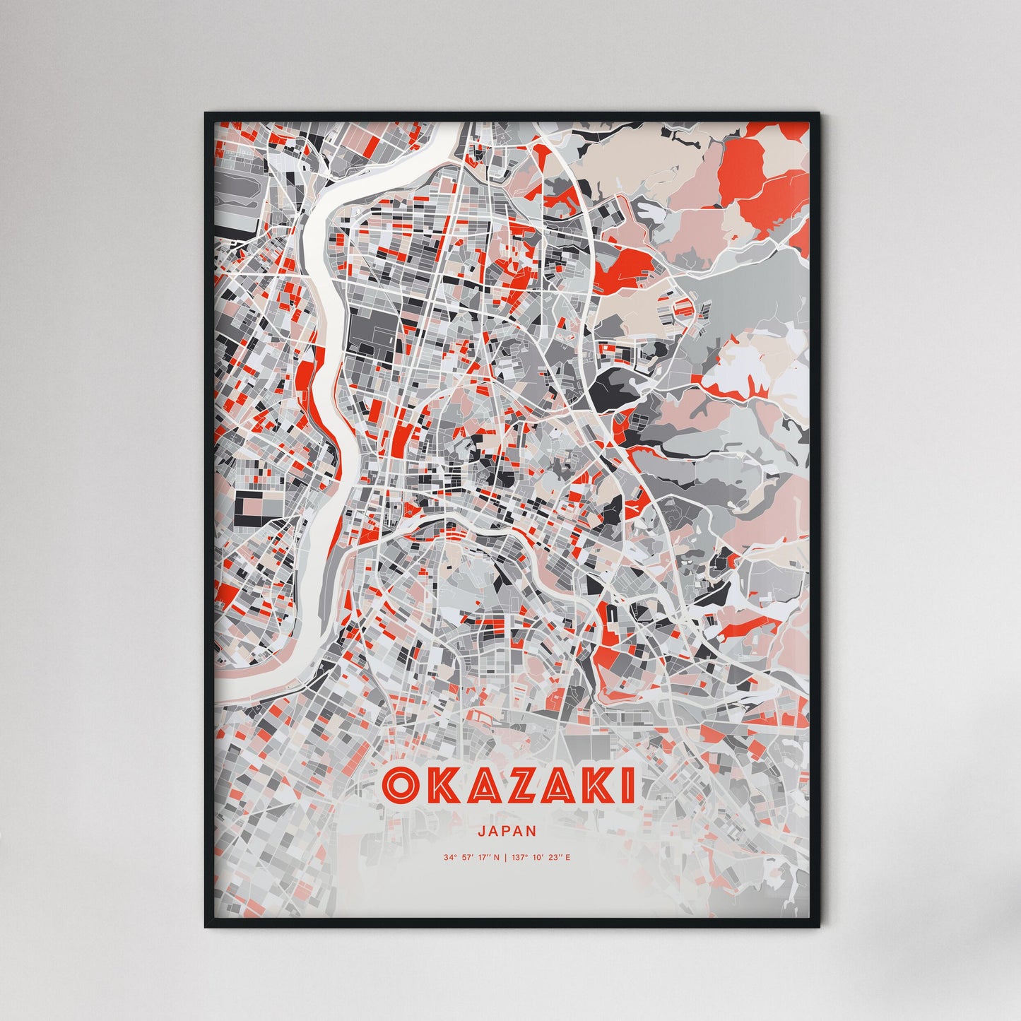 Colorful OKAZAKI JAPAN Fine Art Map Modern