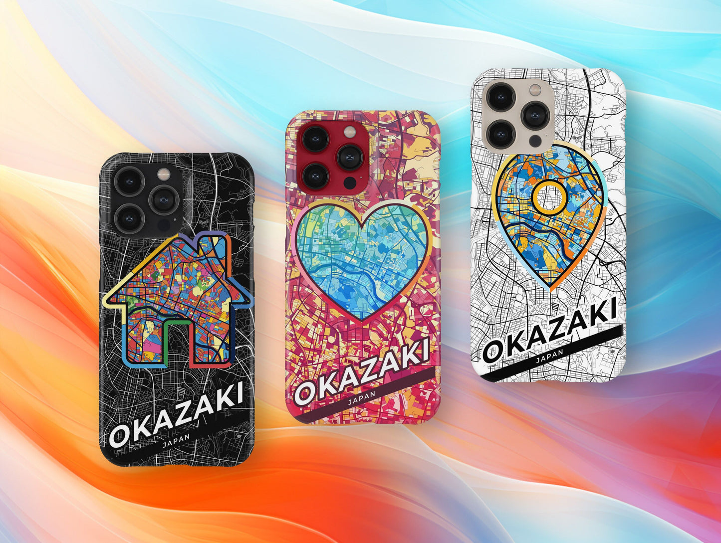 Okazaki Japan slim phone case with colorful icon