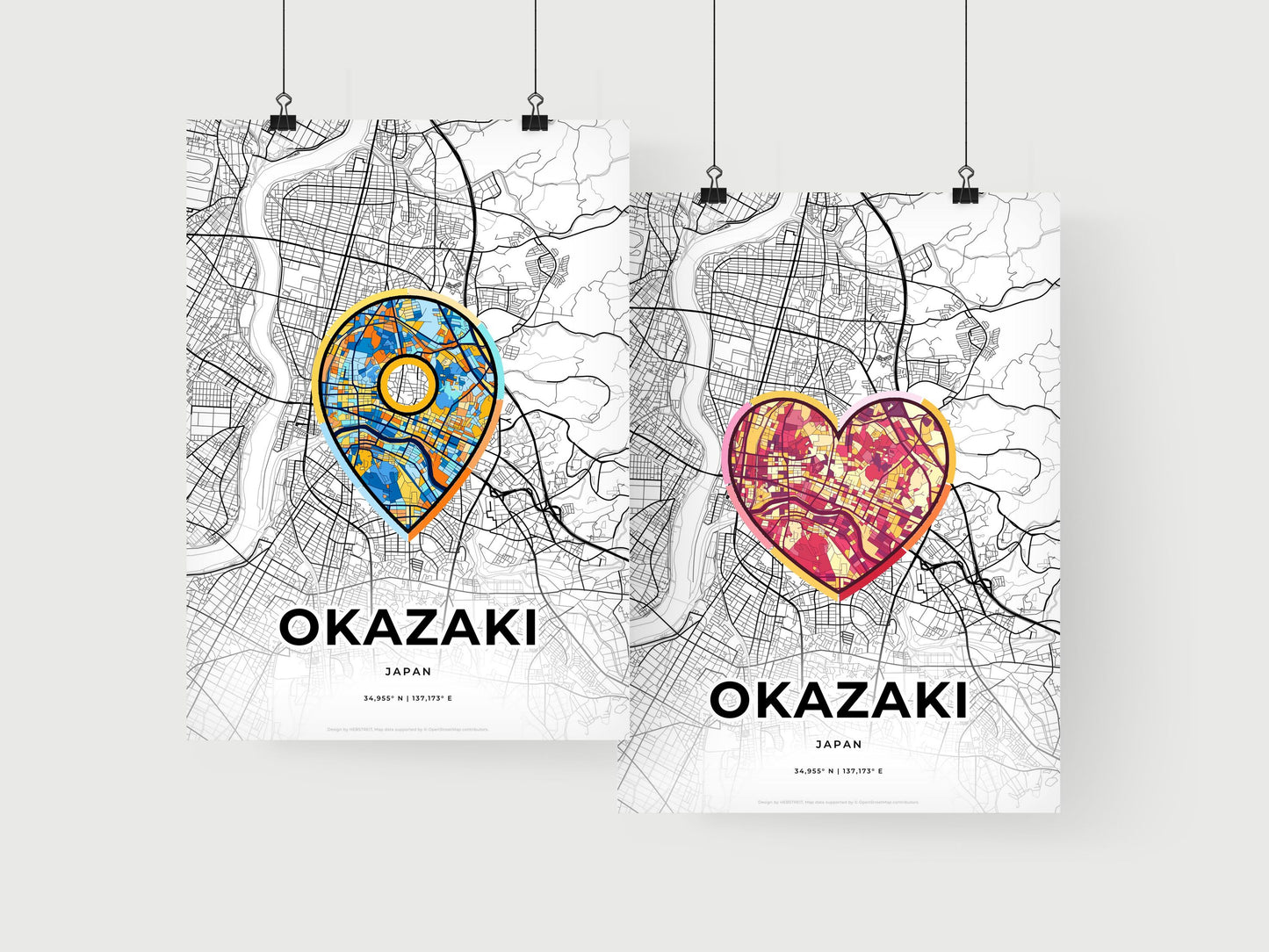 OKAZAKI JAPAN minimal art map with a colorful icon.