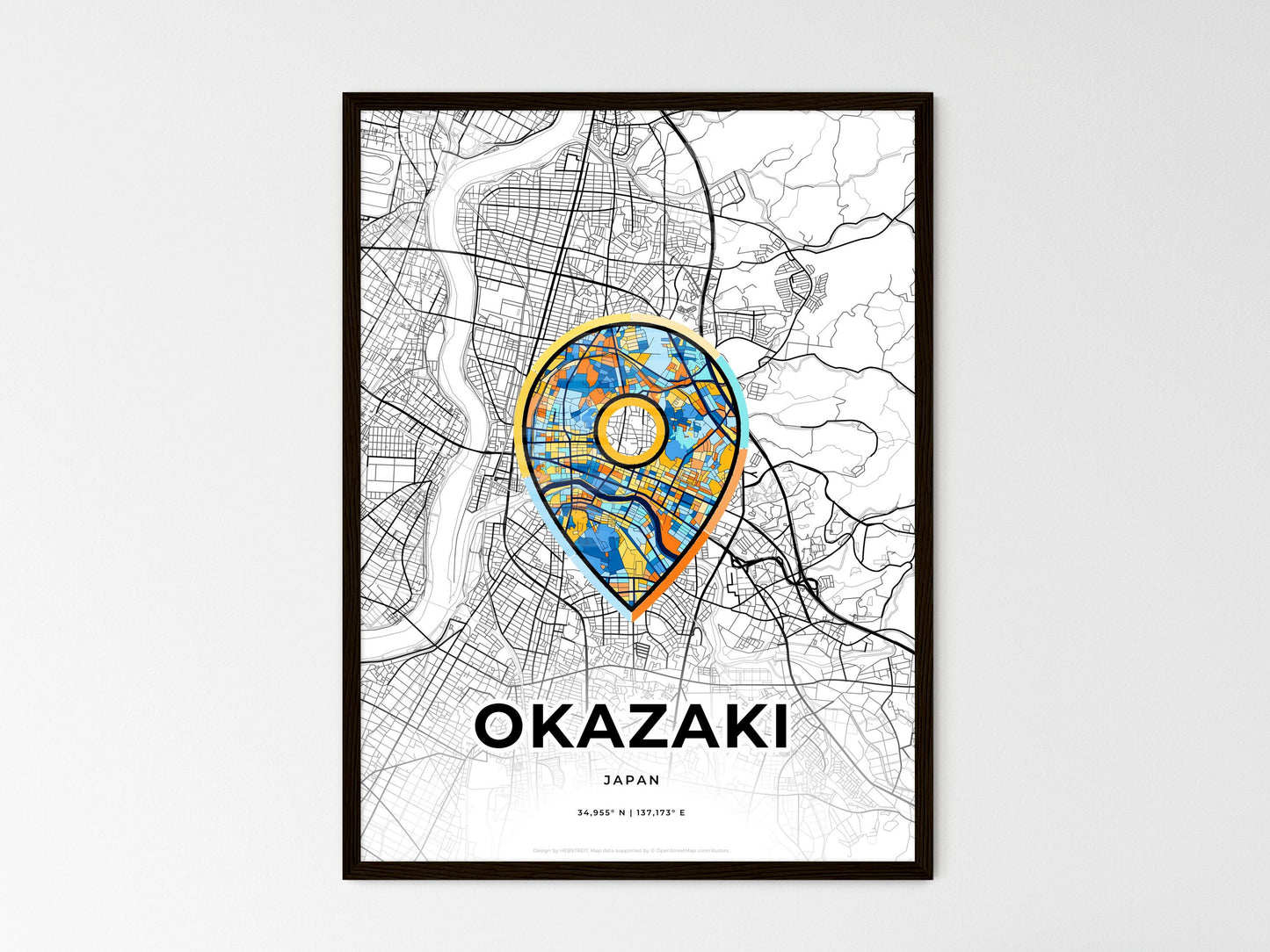 OKAZAKI JAPAN minimal art map with a colorful icon. Style 1