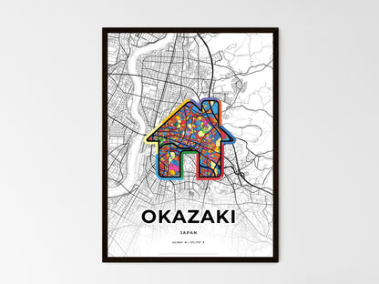 OKAZAKI JAPAN minimal art map with a colorful icon. Style 3