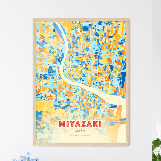 Colorful MIYAZAKI JAPAN Fine Art Map Blue Orange