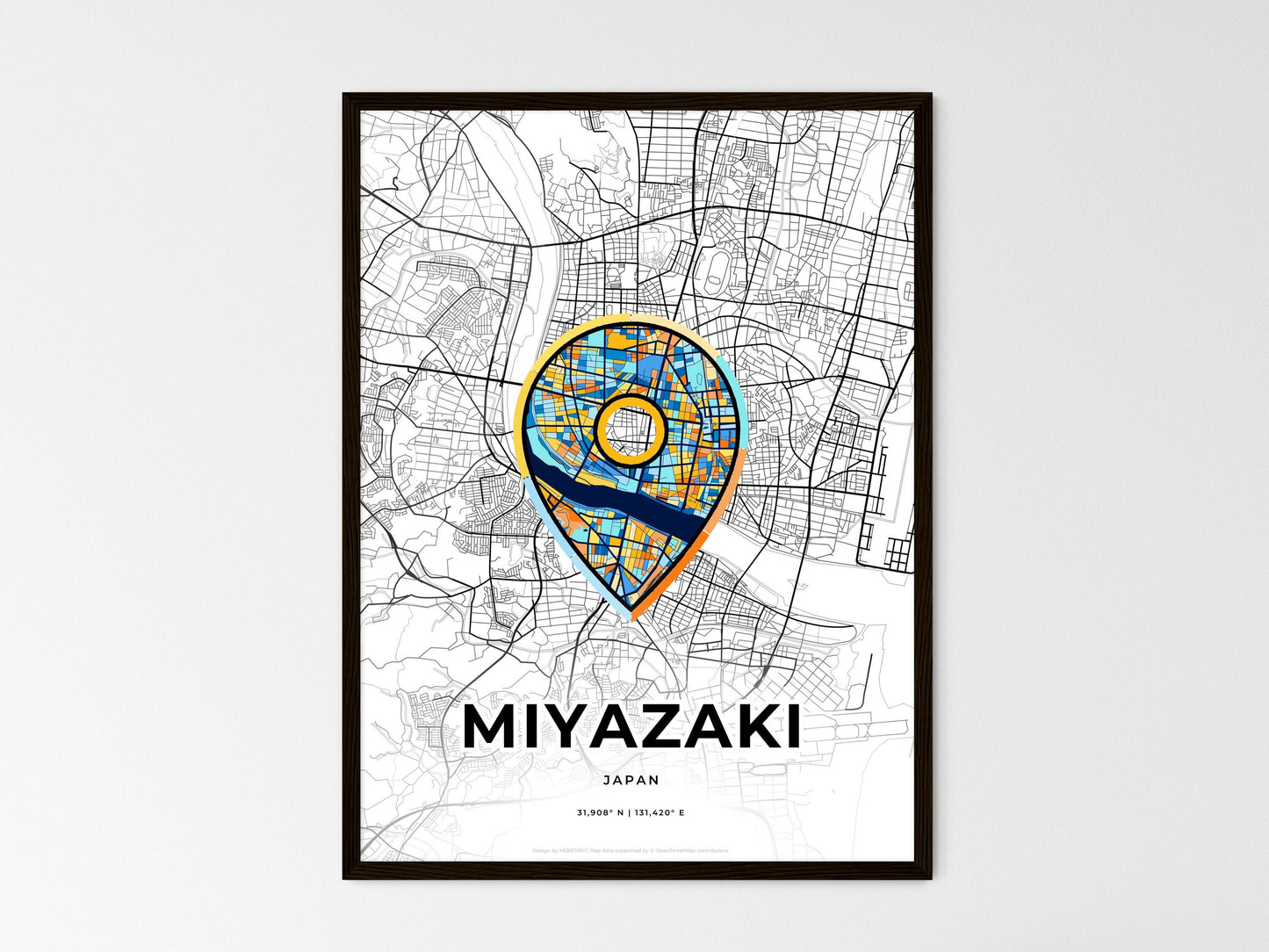 Miyazaki Japan wedding art map with pointer icon