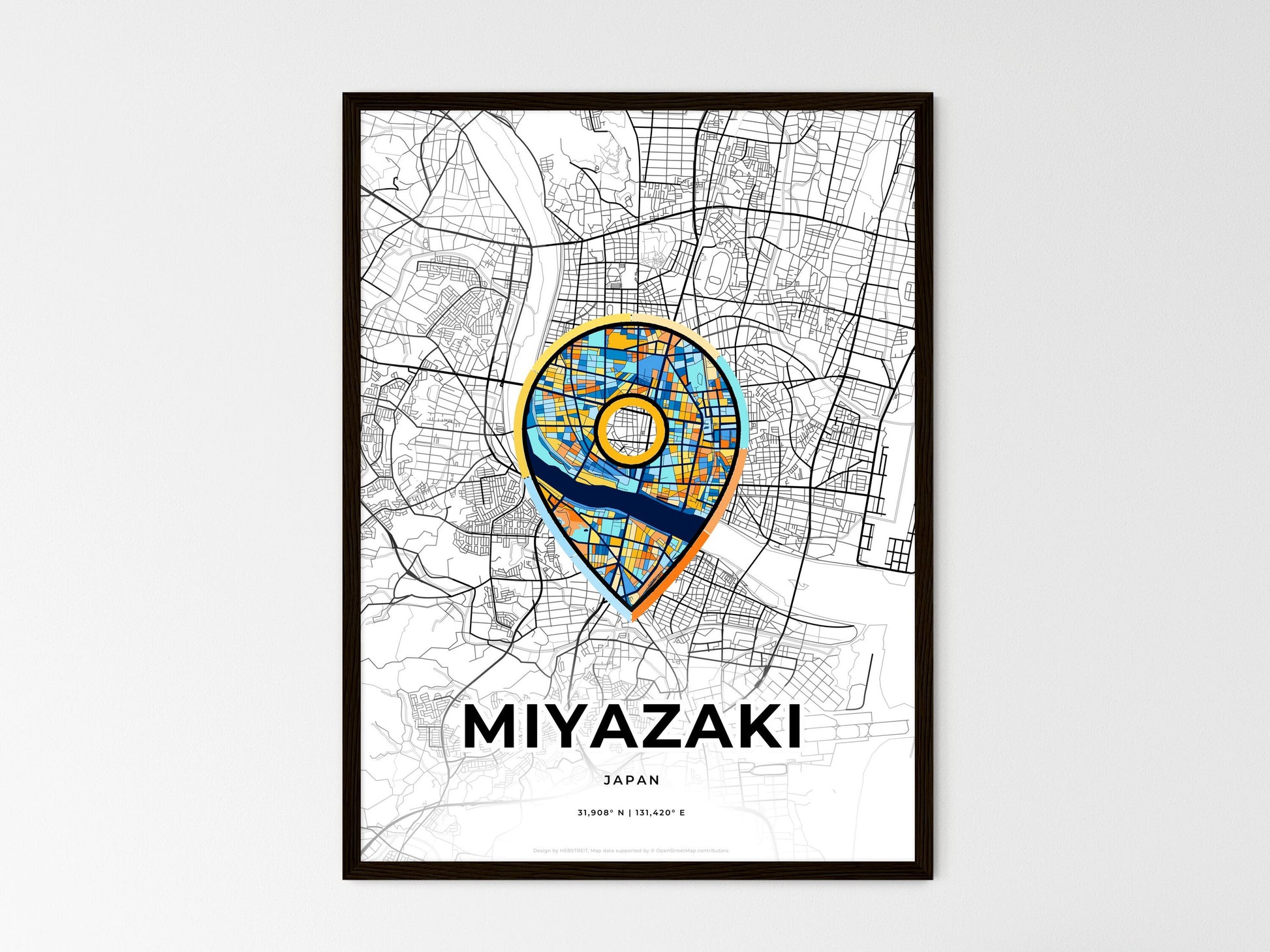 Miyazaki Japan wedding art map with pointer icon