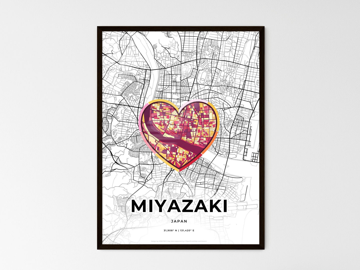 Miyazaki Japan wedding art map with heart icon