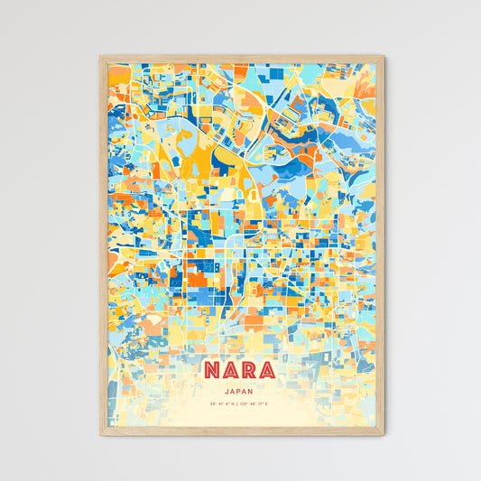 Colorful NARA JAPAN Fine Art Map Blue Orange