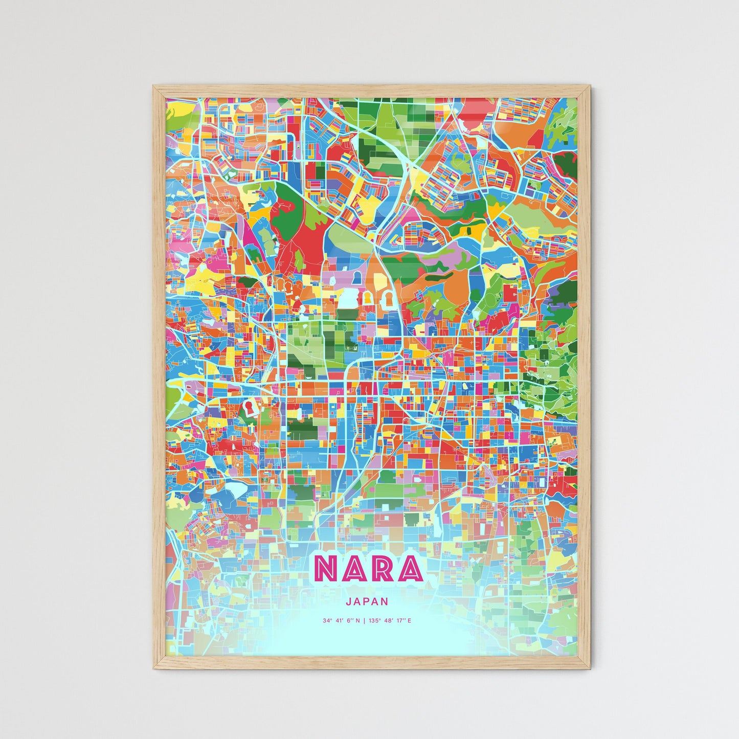 Colorful NARA JAPAN Fine Art Map Crazy Colors