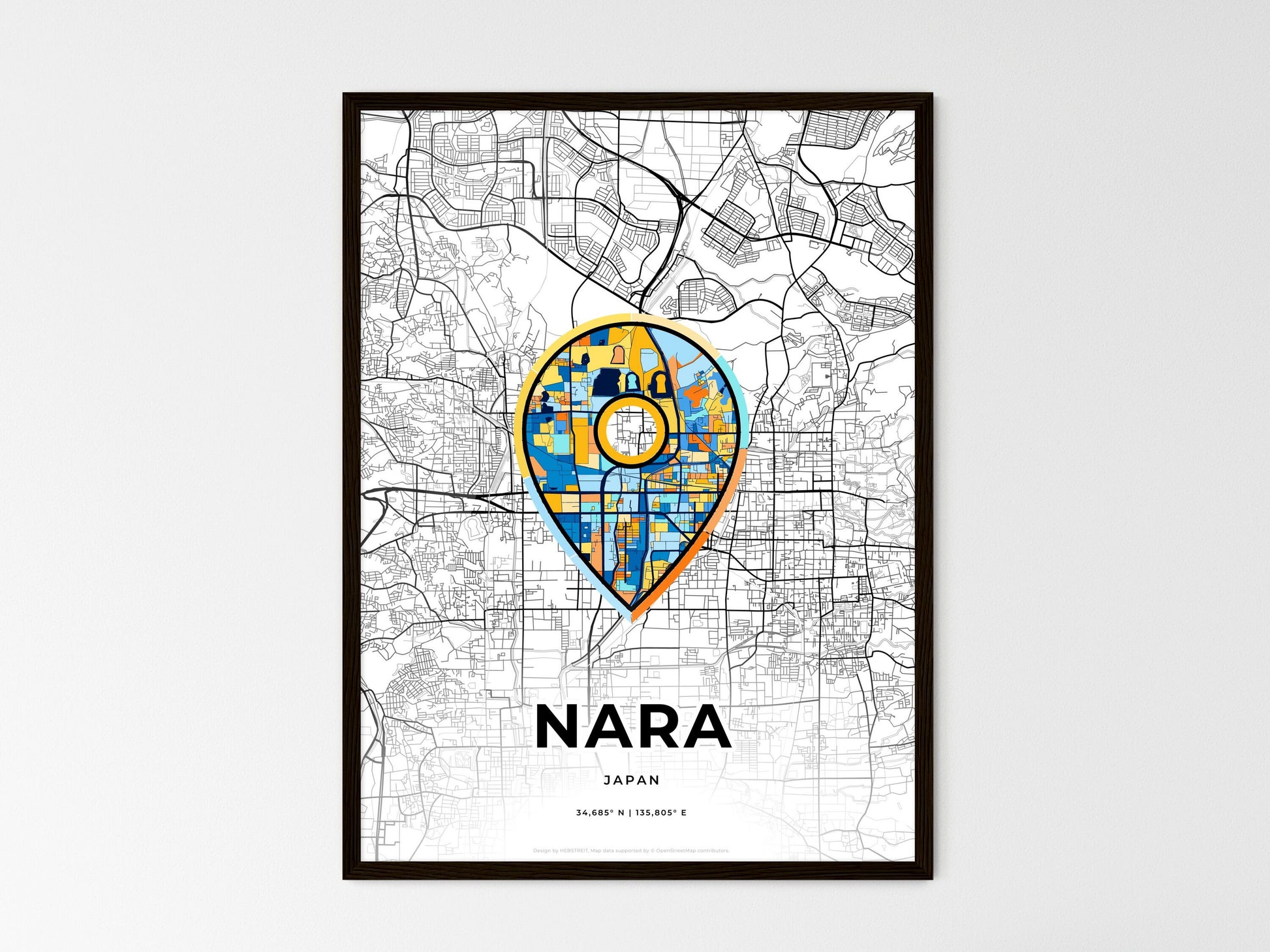 NARA JAPAN minimal art map with a colorful icon. Style 1