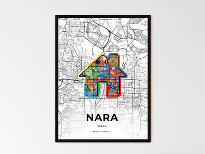 NARA JAPAN minimal art map with a colorful icon. Style 3
