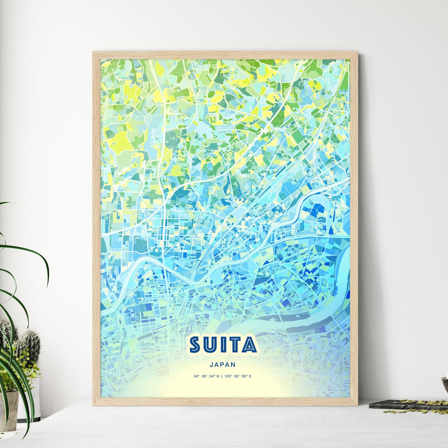 Colorful SUITA JAPAN Fine Art Map Cool Blue